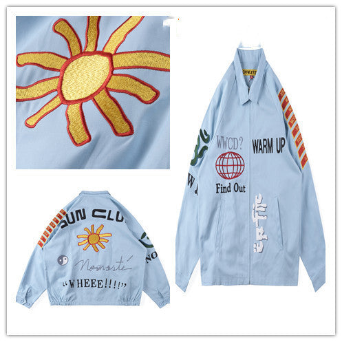 Hip Hop Kanye High Street Embroidered Sun LOGO Jacket Long Sleeve