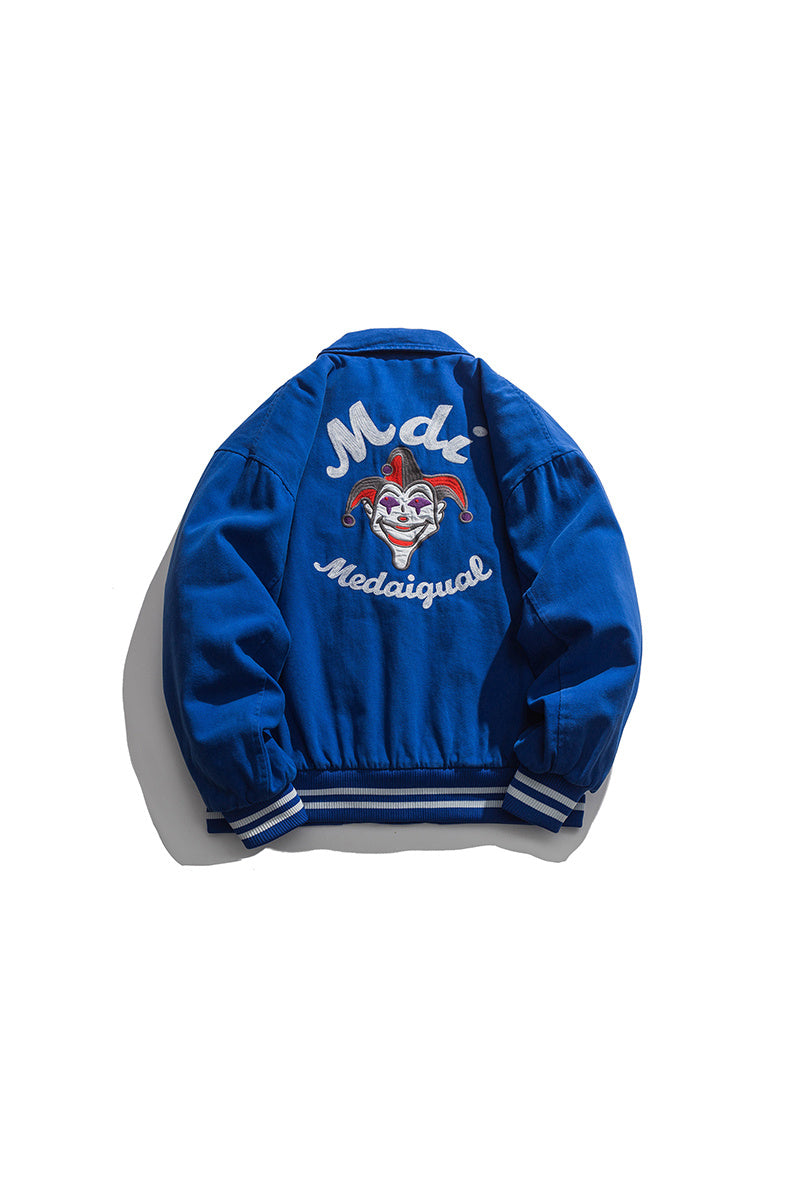 Clown Embroidery Drop Shoulder Profile Lapel Thick Coat Men
