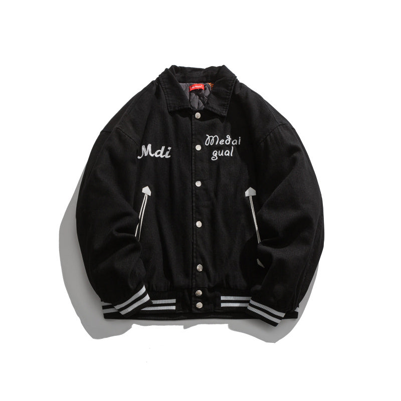 Clown Embroidery Drop Shoulder Profile Lapel Thick Coat Men