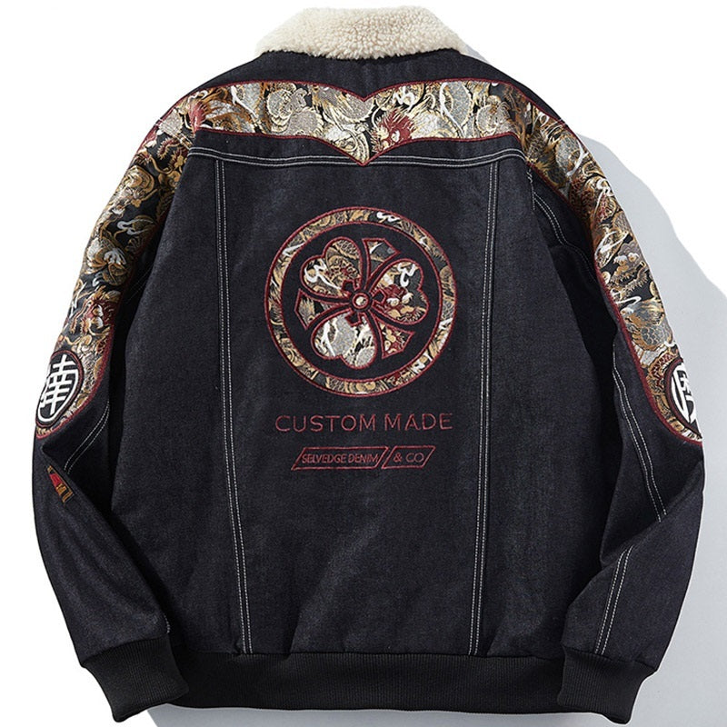 Men's And Women's Plus Velvet Thick Denim Embroidered Cotton Jacket