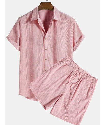 Corduroy Short Sleeve Suit Two Piece