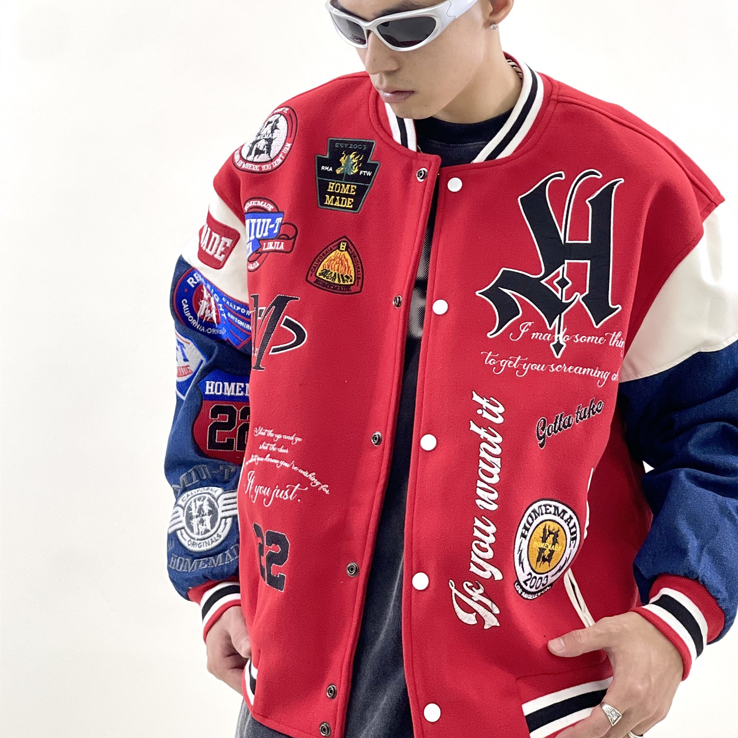 Men's And Women's Denim Sleeve Patchwork Loose Jacket