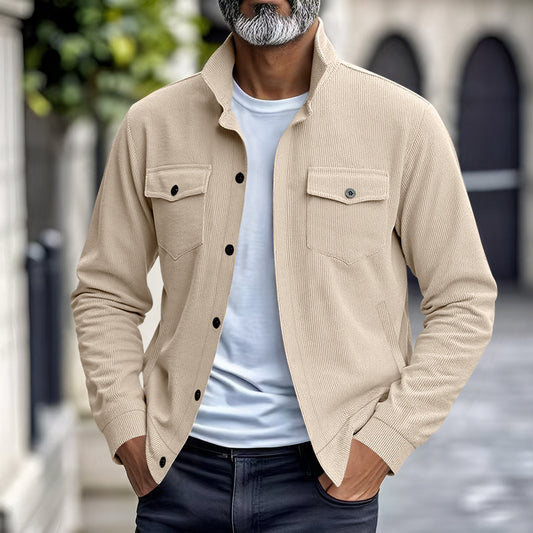Simple Versatile Multi-pocket Long Sleeve Stand-up Collar Jacket Men's Clothing
