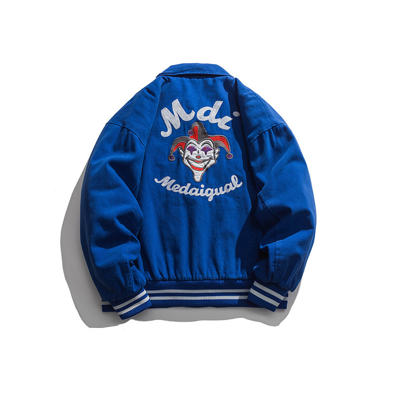 Clown Embroidery Drop Shoulder Profile Lapel Thick Coat Men