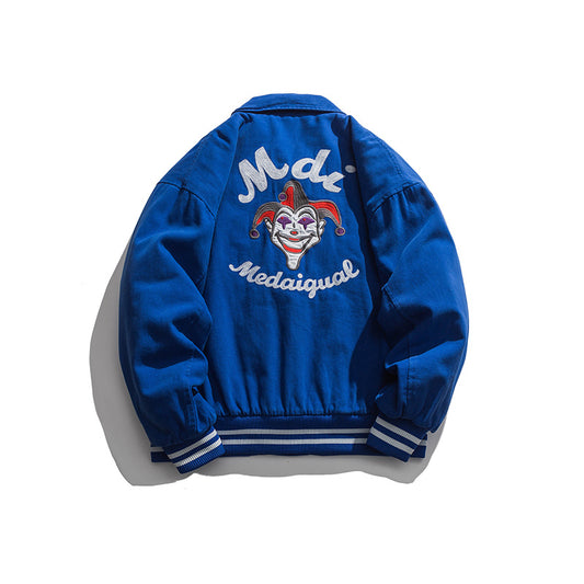 Clown Embroidery Drop Shoulder Profile Lapel Thick Coat Men