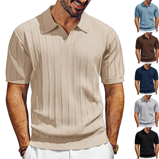 Men's Breathable V-neck Hollow Lapel Knitwear