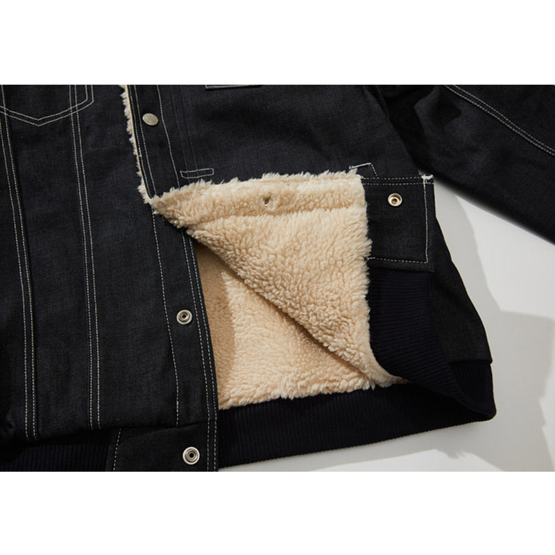 Men's And Women's Plus Velvet Thick Denim Embroidered Cotton Jacket