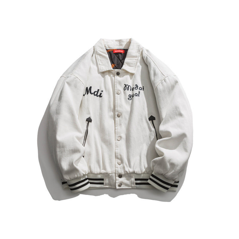 Clown Embroidery Drop Shoulder Profile Lapel Thick Coat Men